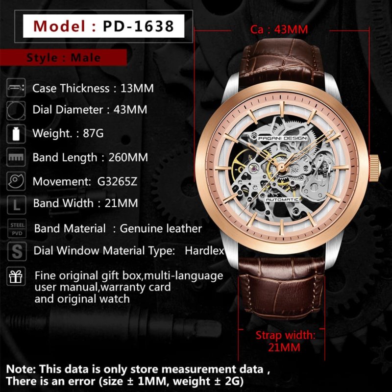 Pagani Design PD-1638 Herenhorloge - Skeleton & Automatisch – afbeelding 4