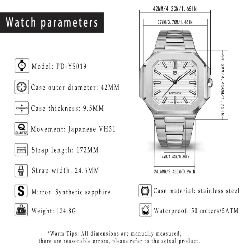 Pagani Design PD-YS019 Herenhorloge - Saffierglas & Japans Uurwerk – afbeelding 6