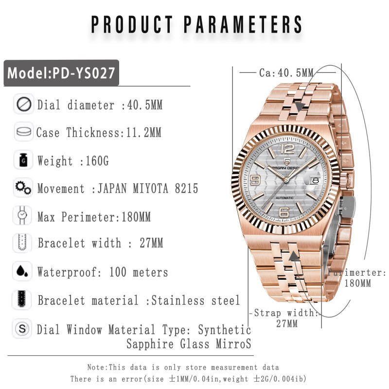 Pagani Design YS027 Herenhorloge - Japans Automatisch Uurwerk & Saffierglas – afbeelding 2