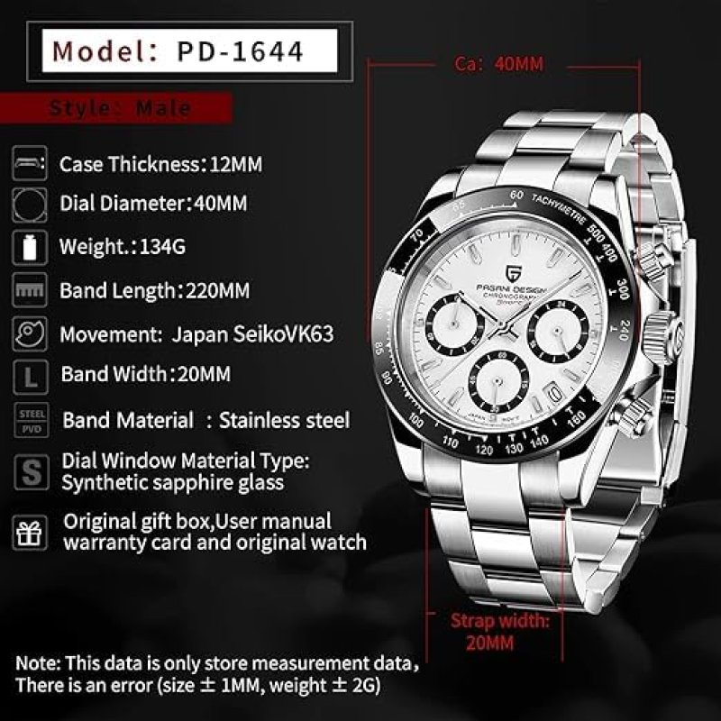 Pagani Design PD-1644 Herenhorloge - Saffierglas & Chronograaf – afbeelding 6