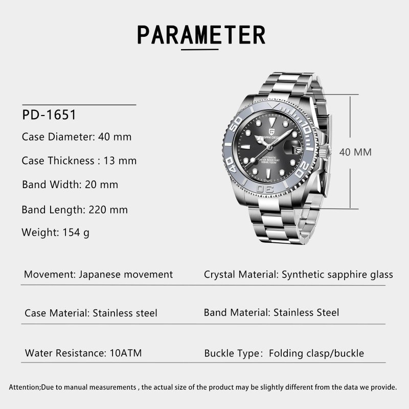 Pagani Design PD-1651 Herenhorloge - NH35 Automatisch & Saffierglas – afbeelding 6